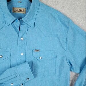 Rafter C Outdoors Western Snap Shirt Mens Medium Blue Lightweight Pearl Snap